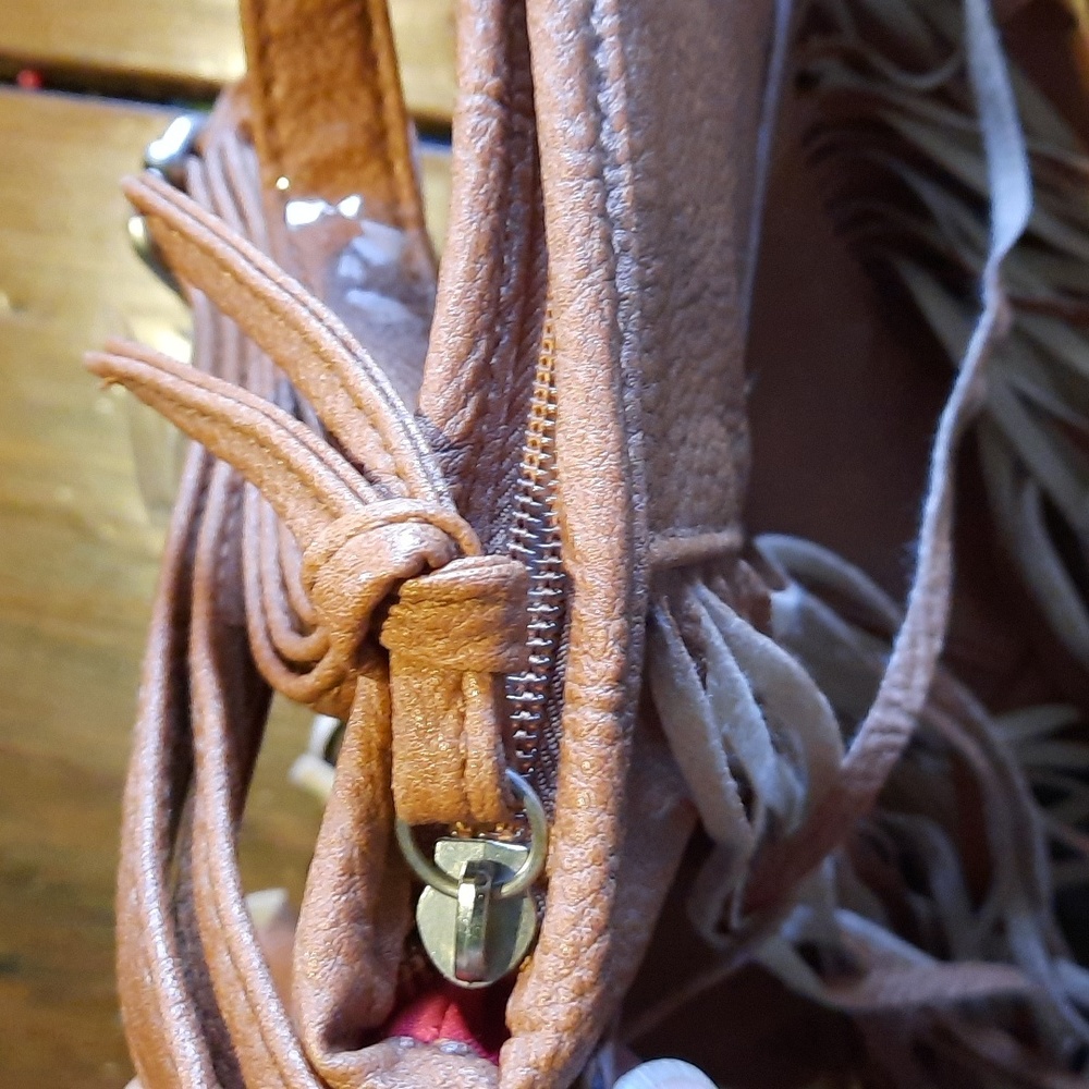 Fringe Crossbody Purse Bag Fun Faux Leather Country Bohemian Party Everyday Tan - Picture 3 of 6